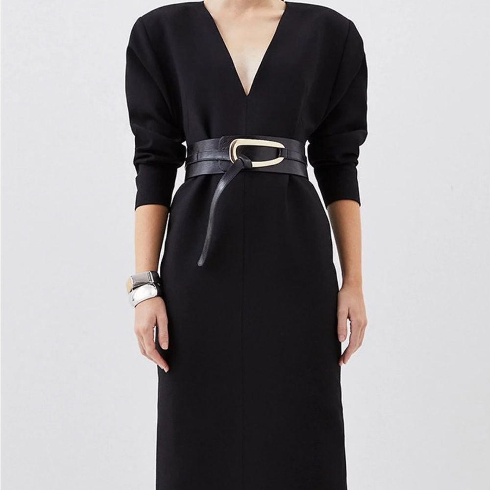 Black Sheath Dress with Long Dolman Sleeves and Mock Neck for Work